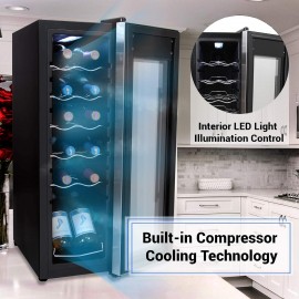 NutriChef PKCWC12 Cooler Refrigerator White And Red Countertop Chiller