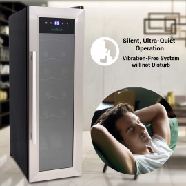 NutriChef PKCWC12 Cooler Refrigerator White And Red Countertop Chiller