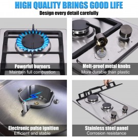 2 Burner Propane Gas Cooktop, 12 Inch LPG/NG Dual Fuel Built-in Gas St