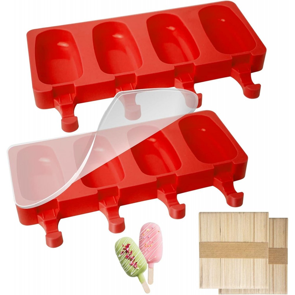 Ice Lolly Moulds 2Pcs, 4 Cavities Oval Lollipop Moulds, Non-Stick Cake