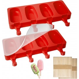 Ice Lolly Moulds 2Pcs, 4 Cavities Oval Lollipop Moulds, Non-Stick Cake