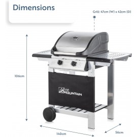 Fire Mountain 2 Burner Gas BBQ - Small Gas BBQ, Compact, Perfect for S