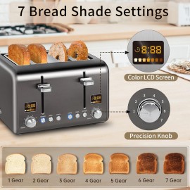 SEEDEEM 4 Slice Toaster, Stainless Steel Bread Toaster with 2 LCD Disp