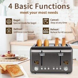 SEEDEEM 4 Slice Toaster, Stainless Steel Bread Toaster with 2 LCD Disp