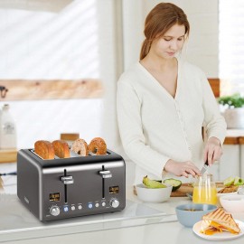 SEEDEEM 4 Slice Toaster, Stainless Steel Bread Toaster with 2 LCD Disp