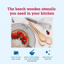 Tala Set of 3 Wooden Cooking Utensils - FSC¨ Beech Wooden Spatulas for