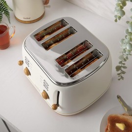 VonShef 4 Slice Toaster - Nordic Cream Design, 6 Browning Settings, Wi