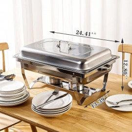 6 Pcs Chafing Dish Buffet Set, 8 Qt Stainless Steel Buffet Servers and