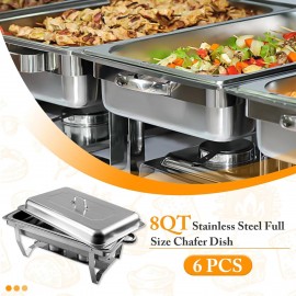 6 Pcs Chafing Dish Buffet Set, 8 Qt Stainless Steel Buffet Servers and