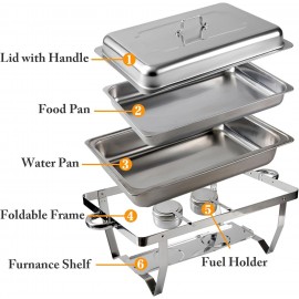 6 Pcs Chafing Dish Buffet Set, 8 Qt Stainless Steel Buffet Servers and